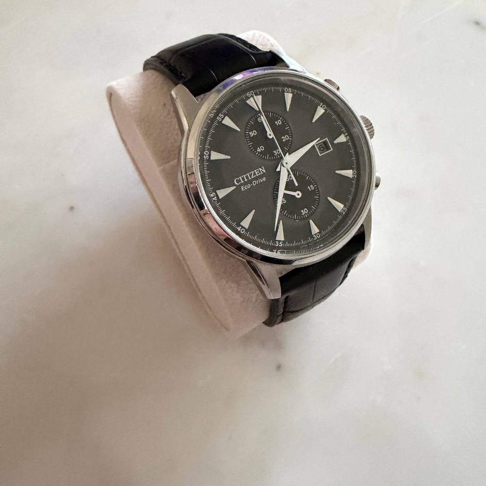 Citizen Black Dial Chronograph Watch with Silver Case